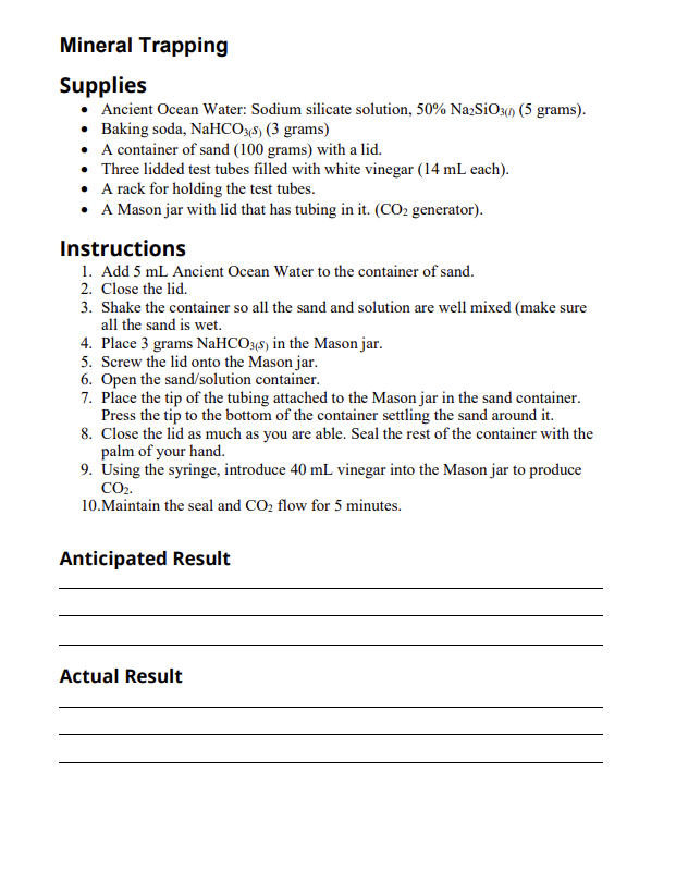 Mineral Trapping Experiment